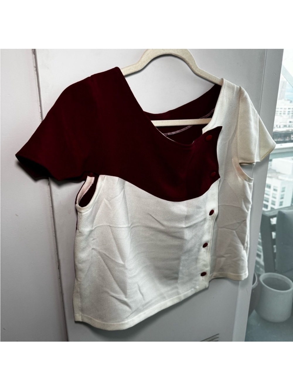 Vintage Valerie Villacampa Paris Color Block Asymmetric Button Top - Picture 4 of 5